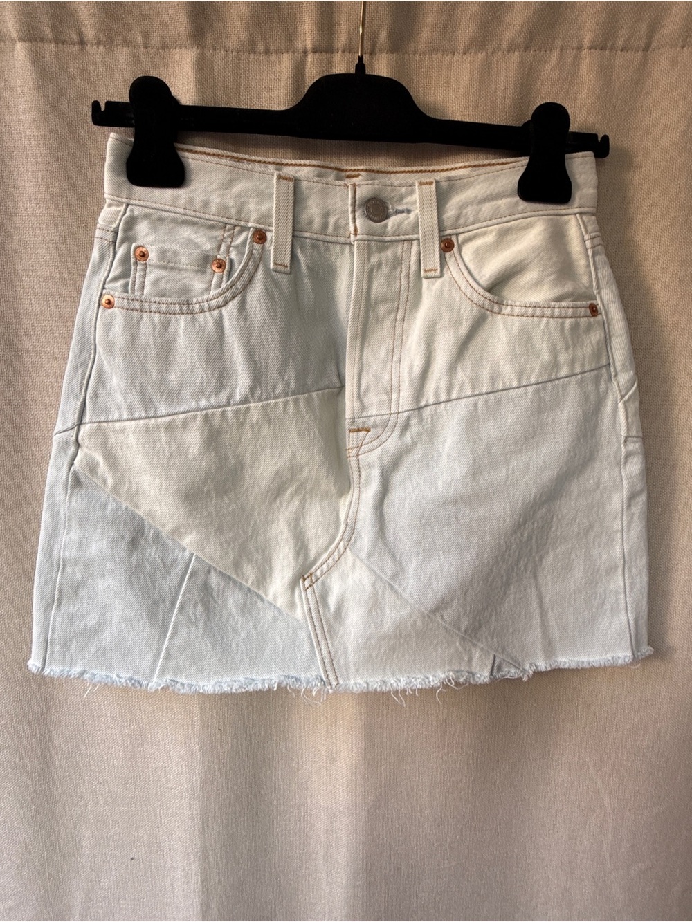 Patchwork Light Denim Mini Skirt in White
